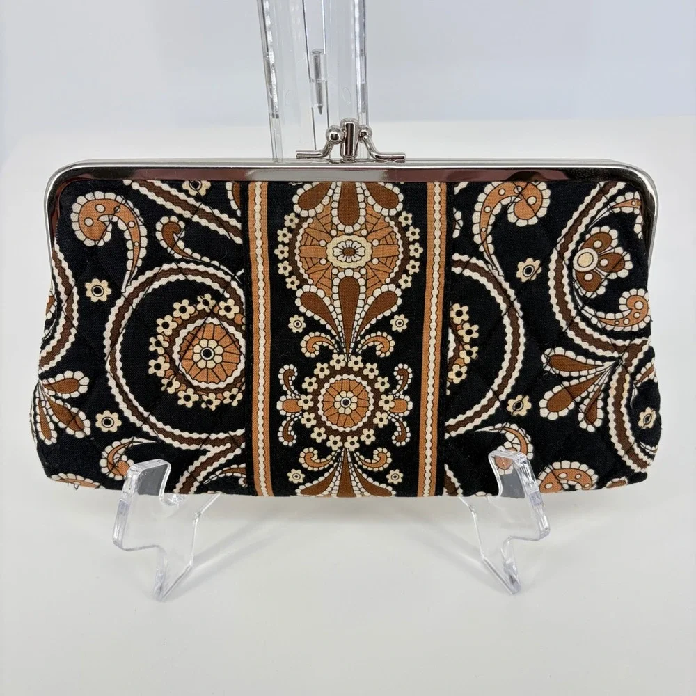 Vera Bradley Tote Bag & Wallet Set Caffe Latte Paisley Quilted Black Tan 15x9